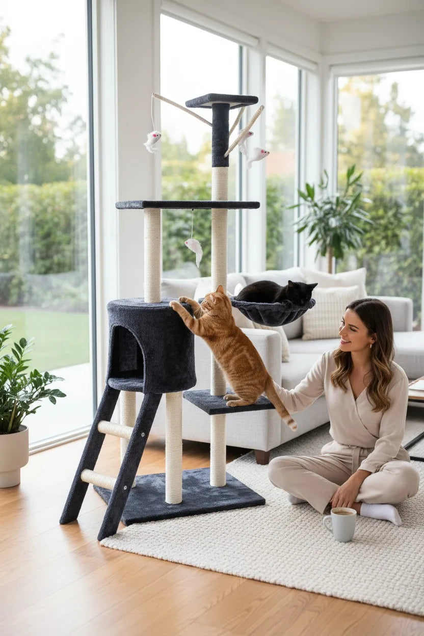 Rascador para Gatos Cottecota con Torre, Casita y Hamaca