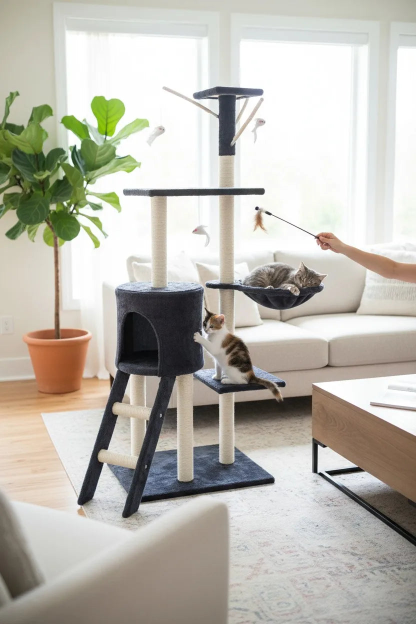 Rascador para Gatos Cottecota con Torre, Casita y Hamaca