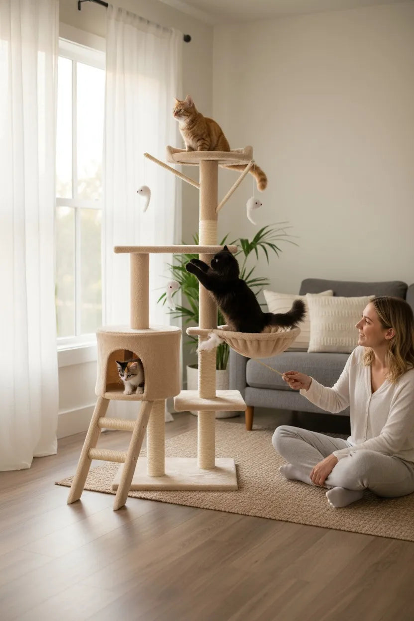 Rascador para Gatos Cottecota con Torre, Casita y Hamaca