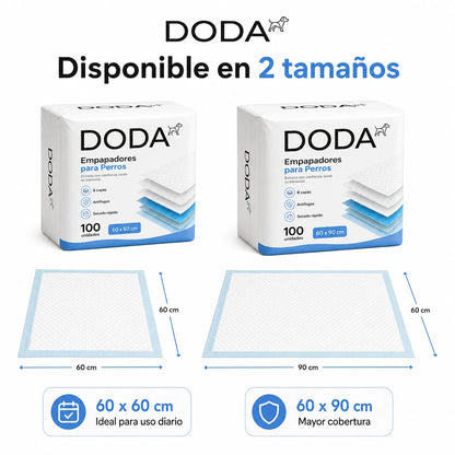 Empapadores Higiénicos DODA 60x60 | Pack de 100 Unidades