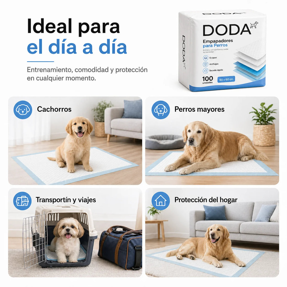 Empapadores Higiénicos DODA 60x60 | Pack de 100 Unidades