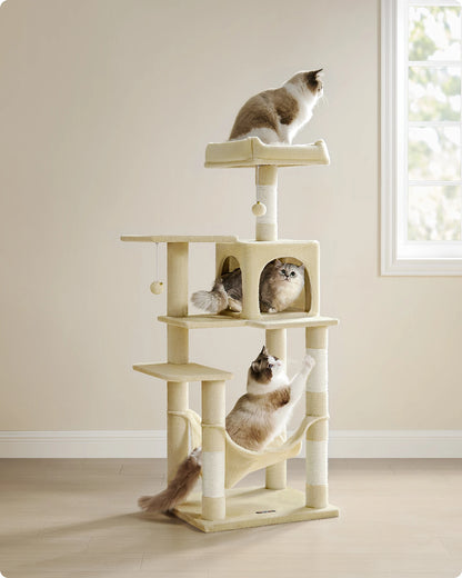 Rascador Feandrea 143 cm | Torre para Gatos con 4 Postes y Pompones