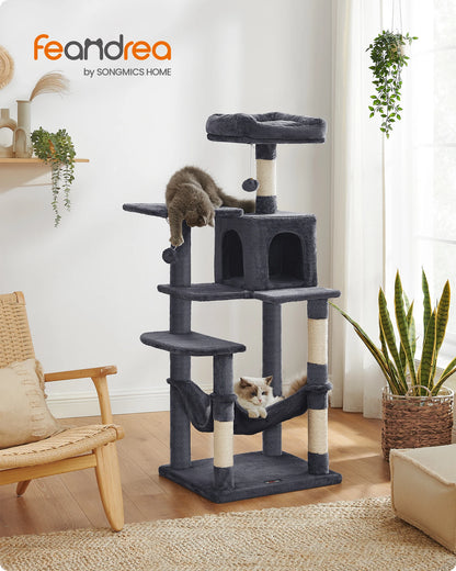 Rascador Feandrea 143 cm | Torre para Gatos con 4 Postes y Pompones