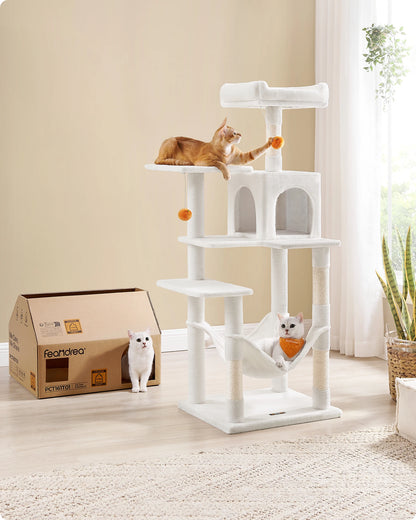 Rascador Feandrea 143 cm | Torre para Gatos con 4 Postes y Pompones