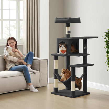 Rascador Feandrea 143 cm | Torre para Gatos con 4 Postes y Pompones