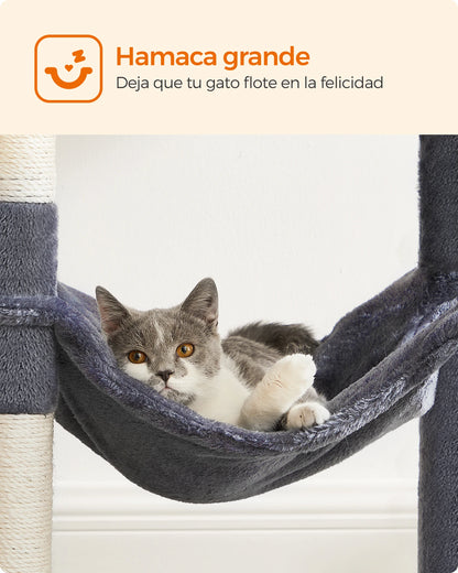 Rascador Feandrea 143 cm | Torre para Gatos con 4 Postes y Pompones